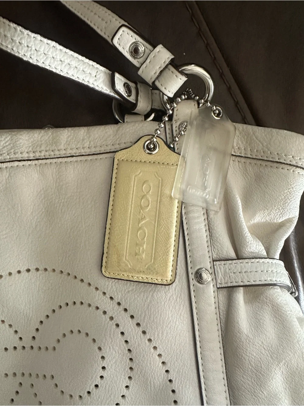 Coach vintage Ivory Perforated Logo Leather Shoulder Bag - Picture 9 of 14